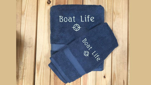 Nautical Embroidered Bath Towel Set - Or Individual - Sea Gull - Blue