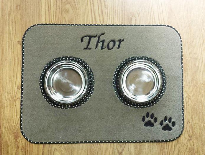 Custom Pet Food Mat w/ Stainless Steel Bowl Set